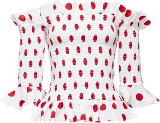 Caroline Constas polka dot cotton ruffle ruched top
