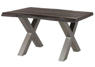Massivmoebel24 Freeform 5 Tavolo Da Pranzo In Legno Di Mango - Verniciato Grigio / Gambe In Ferro X Argento Matt 140x90