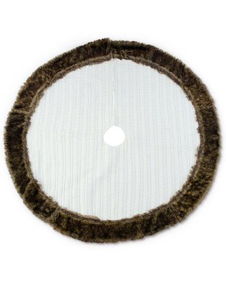K&K Interiors Inc. 48In White Cable Knit Tree Skirt With Fur Trim