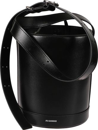 Jil Sander Cylindrical Black Bucket Bag with Polished Finish