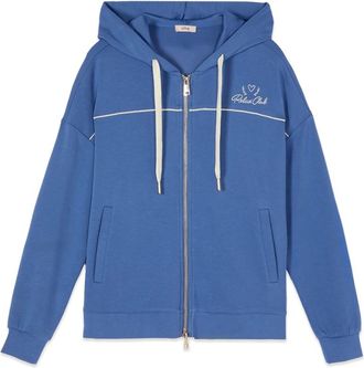 Oltre Sweatshirt met rits- capuchon en bies - Dames - Vesten met rits - Blauw - S - Polyester - Hoodies & sweatvesten