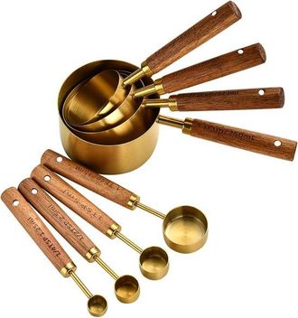 OEM Juego De Tazas Y Cucharas Medidoras De Acero Inoxidable (8 Piezas) Con Mango De Madera Para Hornear Y Cocinar
