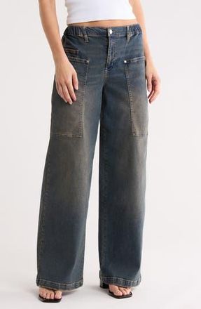 Madden Girl Wide Leg Utility Jeans in Tinted Wash at Nordstrom Rack, Size Medium