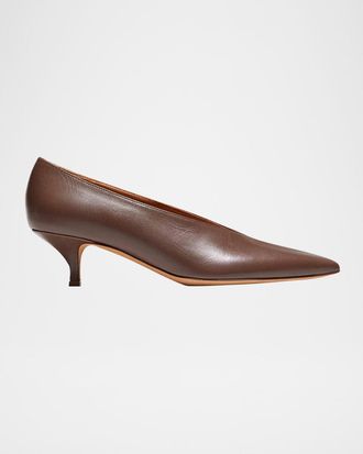 Emme Parsons Veneto Leather Kitten-Heel Pumps