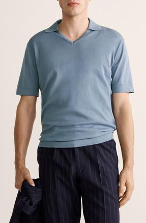 Mango Johnny Collar Cotton & Silk Polo in China Blue at Nordstrom, Size X-Large