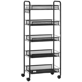 HOMCOM 5 Tier Utility Rolling Cart With Removable Mesh Baskets - Black | TJ Hughes