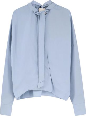 Alysi V-hals Shirt Met Strik - Dames - Blouses - Blauw - S - Katoen - Overhemden