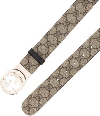 Gucci Mens Gg Monogram Belt Beige Ebony -nero E Braces /nero