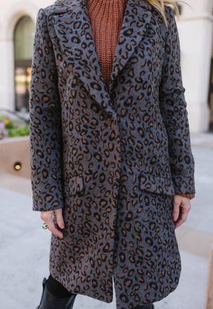 Pink Martini The Hadley Leopard Coat In Dark Grey