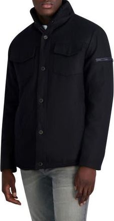 Karl Lagerfeld Fleece Lined Wool Blend Shirt Jacket in Black at Nordstrom Rack, Size Xx-Large
