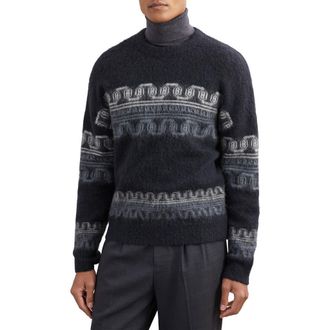 Reiss Lennox Pattern Wool & Alpaca Blend Sweater in Navy at Nordstrom, Size Xx-Large
