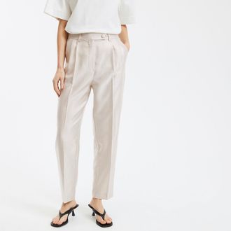 La Redoute Collections Broek met wijde pijpen en figuurnaden, satijn