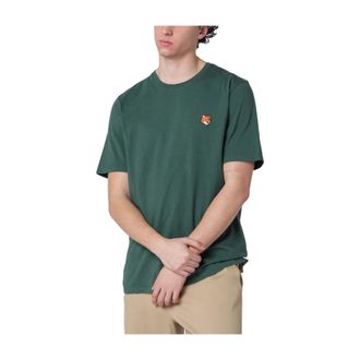 Maison Kitsun&eacute; T-Shirts, male, Green, Size: S Fox Head Cotton T-Shirt