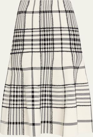 Brandon Maxwell Rory Check Flare Midi Skirt