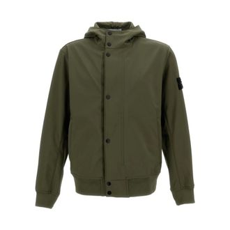 Stone Island Bomber Jackets, male, Green, Size: 2XL Light Soft Shell-R Hooded Jacket