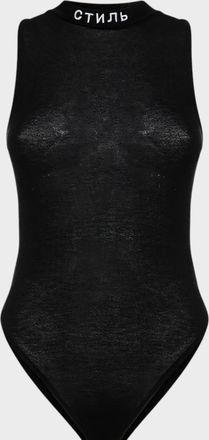 Heron Preston Womens Logo-Embroidered Black Bodysuit - Size X-Large