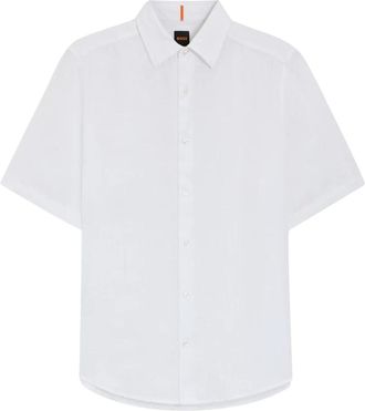 HUGO BOSS Overhemden, Heren, Wit, L, Linnen, Rash Linnen Shirt