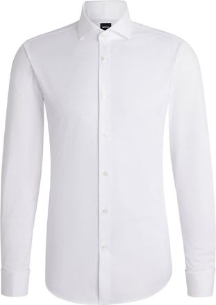 HUGO BOSS Mens Spread Collar Long Sleeve Slim Fit Oxford Shirt in White - Size 15.75 inch
