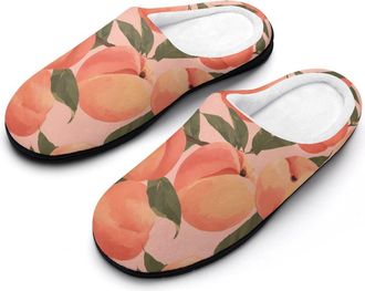 Generic Fresh Peach Fruits Mens House Slippers Memory Foam Washable Cotton Slip on Home Shoes