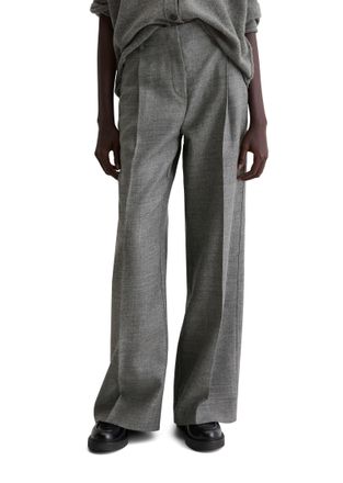 Marc O'Polo Anzughose MARC OPOLO weit aus italienischem Woll-Twill, Damen, Gr. 42, N-Gr, warm granite melange, Web, Obermaterial: 100% Schurwolle, weit lang, Hose