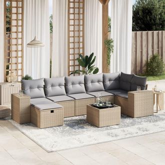 vidaXL Juego De Sof&aacute;s Jard&iacute;n Con Cojines Beige Mezcla 8 Pzas Rat&aacute;n Pe Vidaxl