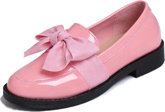 Generic Bow Loafers for Women Patent Penny Chunky Loafer Wide Width Elegant Casual Comfortable Dress Shoes for Work (Pink,6.5)