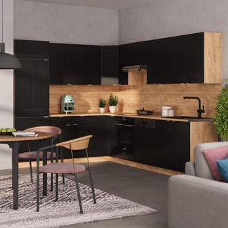 Vicco Cocina Esquinera Fame-line, Rayas Negras/roble Dorado, 227 X 287 Cm, Et Antracita, Vicco