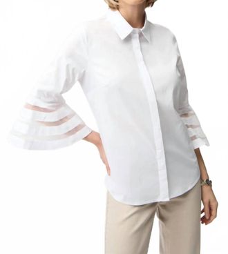 Joseph Ribkoff Stretch Poplin Organza Quarter Bell Sleeve Top In White
