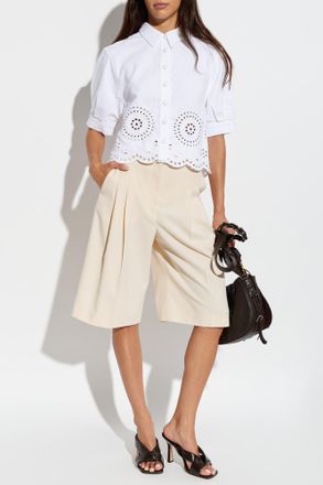 Frame Denim Shirt With Openwork Trim, Womens, White