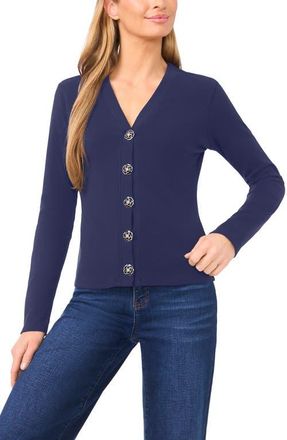 CeCe by Cynthia Steffe Flower Button Knit Cardigan in Classic Navy at Nordstrom, Size X-Small
