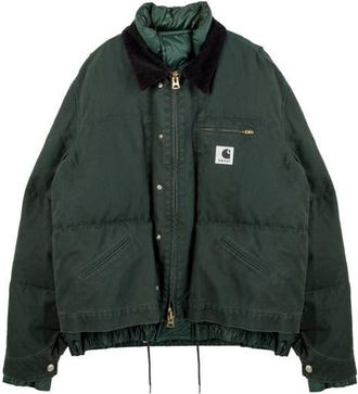 sacai Carhartt WIP Washed Duck Canvas Down Puffer Jacket in Green at Nordstrom, Size 3