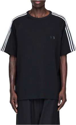 Yohji Yamamoto Tops, Heren, Zwart, M, Wol, T-Shirt 3 Stripes