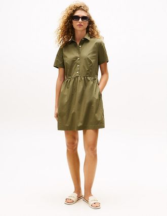 Tommy Hilfiger Womens Short-Sleeve Gold-Button Dress - Green - XXL