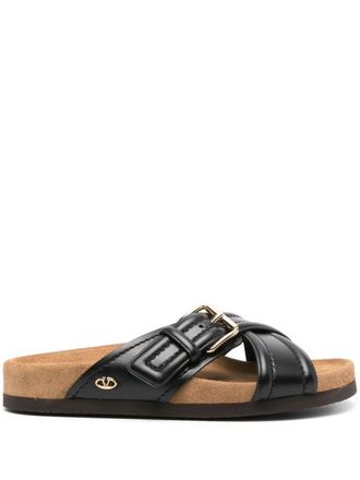 Valentino Garavani VLogo-plaque leather slides - Black