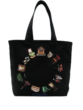 J.W.Anderson logo-patch tote bag - unisex - Cotton/Calf Leather - OS - Black