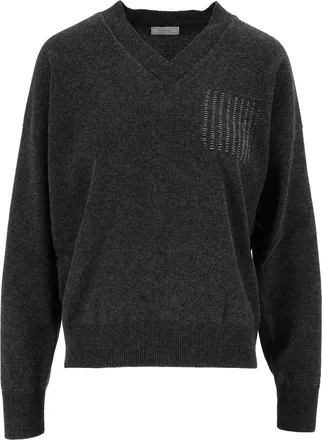 PESERICO V-Neck Open-Knit Knitted Sweater