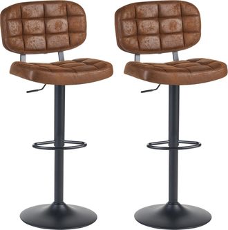 Beliani Conjunto De 2 Sillas De Bar Giratorias Y Regulables En Altura Estilo Retro Tapizados En Gamuza Sint&eacute;tica Marr&oacute;n Tilton