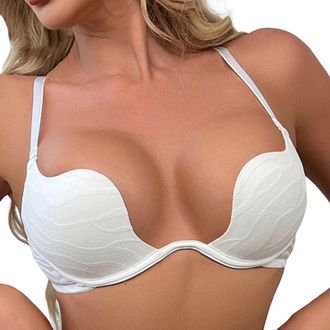 Generic Low Cut Deep U Plunge Bra Push Up Convertible Underwire Cleavage Bra for Women All-Day Comfort Regular and Plus Size, 03-White, 80C