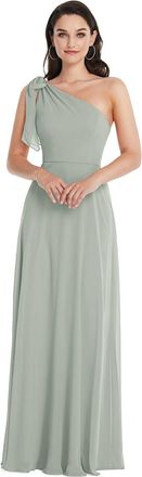 After Six Draped One-Shoulder Maxi Dress with Scarf Bow