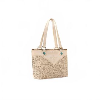 Montana West Tooled Floral Concealed Carry Tote Bag In Tan