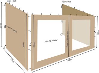 Quick-Star Quick-star - 3 Seitenteile Zu Rank Anbau Pavillon 3x4m Sand Mit Fenster