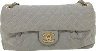 Chanel Coco Pleats Flap Bag Quilted Calfskin Gray Leather Bag (Pre-Owned)