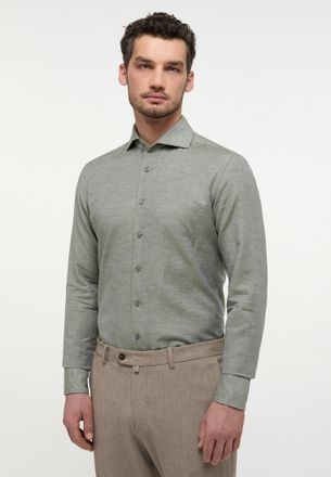Eterna Langarmhemd ETERNA SLIM FIT, Herren, Gr. 40, N-Gr, olive, Twill, 59% Baumwolle, 41% Leinen, schmal, Manschette, Hemden Langarmhemd, EASY IRON (b&uuml;gelle
