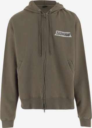 Balenciaga Khaki Masking Tape Zip-up Hoodie