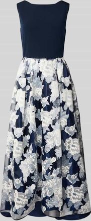 Christian Berg Cocktail Abendkleid mit Rundhalsausschnitt und rückseitigem Reißverschluss in Marine Melange, Größe 34