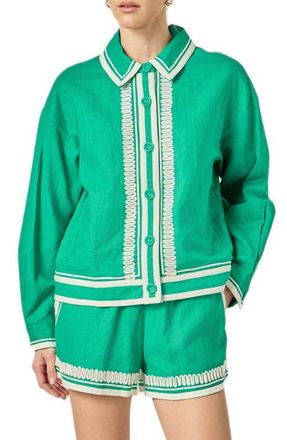 English Factory Embroidered Linen & Cotton Jacket in Kelly Green at Nordstrom, Size X-Small