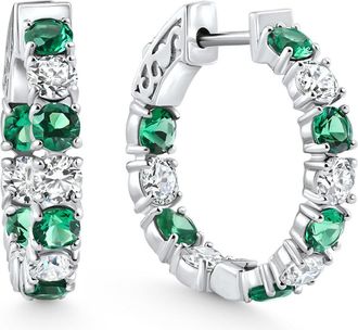 Pompeii3 4 1/2Ct Emerald & Diamond Hoops White or Yellow Gold Lab Grown 1 Tall