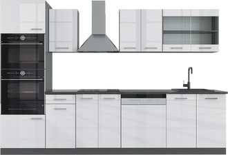 Vicco Mueble De Cocina R-line, Blanco Brillo/antracita, 300 Cm Con Armario Alto, Et Antracita