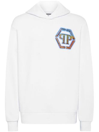 Philipp Plein embellished logo-print hoodie - men - Cotton/Polyester - M - White