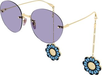 Gucci Rimless Round Metal Sunglasses w/ Flower Charms